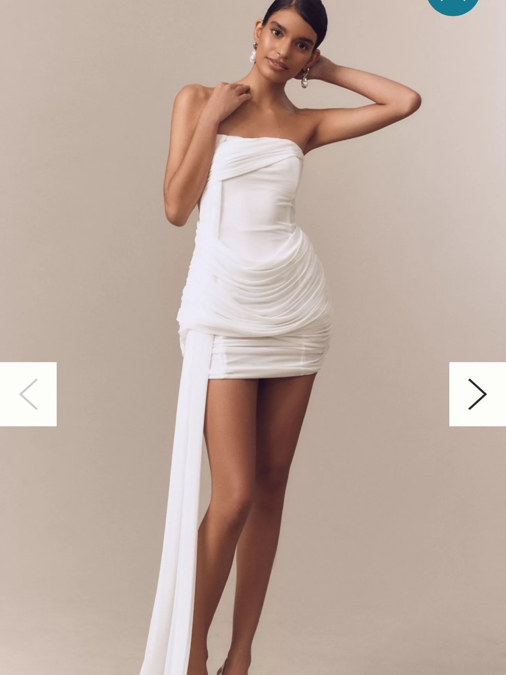 Strapless White Ruched Mini Dress with Draped Sash